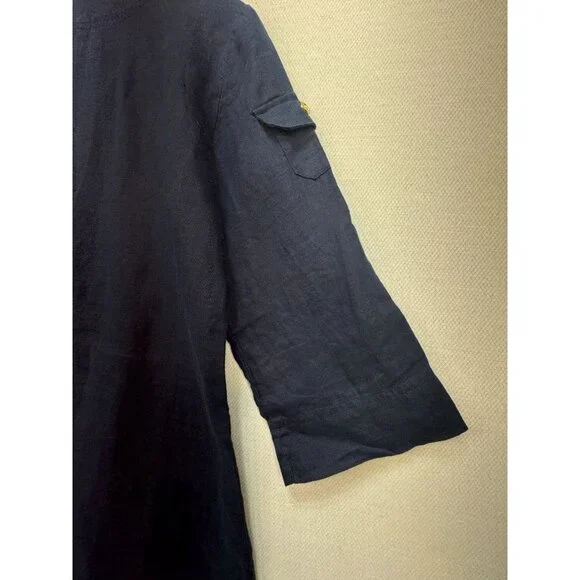 Tommy Hilfiger Womens Lace-Up Tunic Top Size S Navy Blue 3/4 Sleeves Pocket Chic - Picture 11 of 11